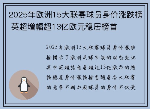 2025年欧洲15大联赛球员身价涨跌榜 英超增幅超13亿欧元稳居榜首 2025年欧洲15大联赛球员身价涨跌榜 英超增幅超13亿欧元稳居榜首